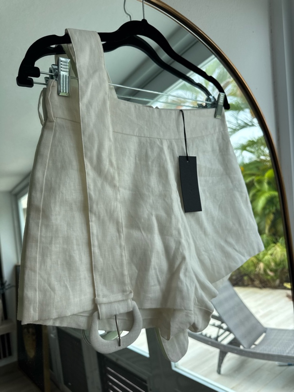 SIR. Cream Textured High-Waist Shorts